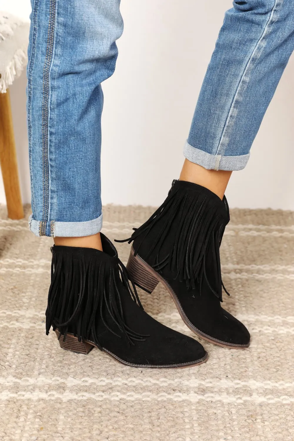 Reba Fringe Cowboy Western Ankle Boots