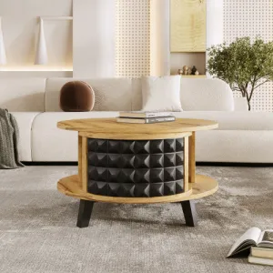 Rebel Spike Art Deco Modern Coffee Table with Rotating Storage Made of Particle Board Color Natural Wood with Black