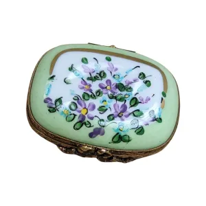 Rectangle Purple Flowers Limoges Pill Box Porcelain