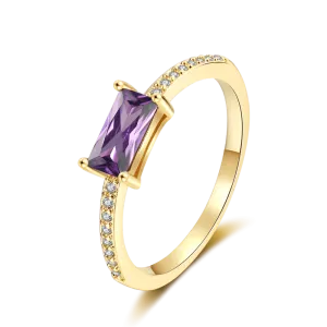 Rectangular Purple CZ Ring, Delicate and Feminine Sterling Silver