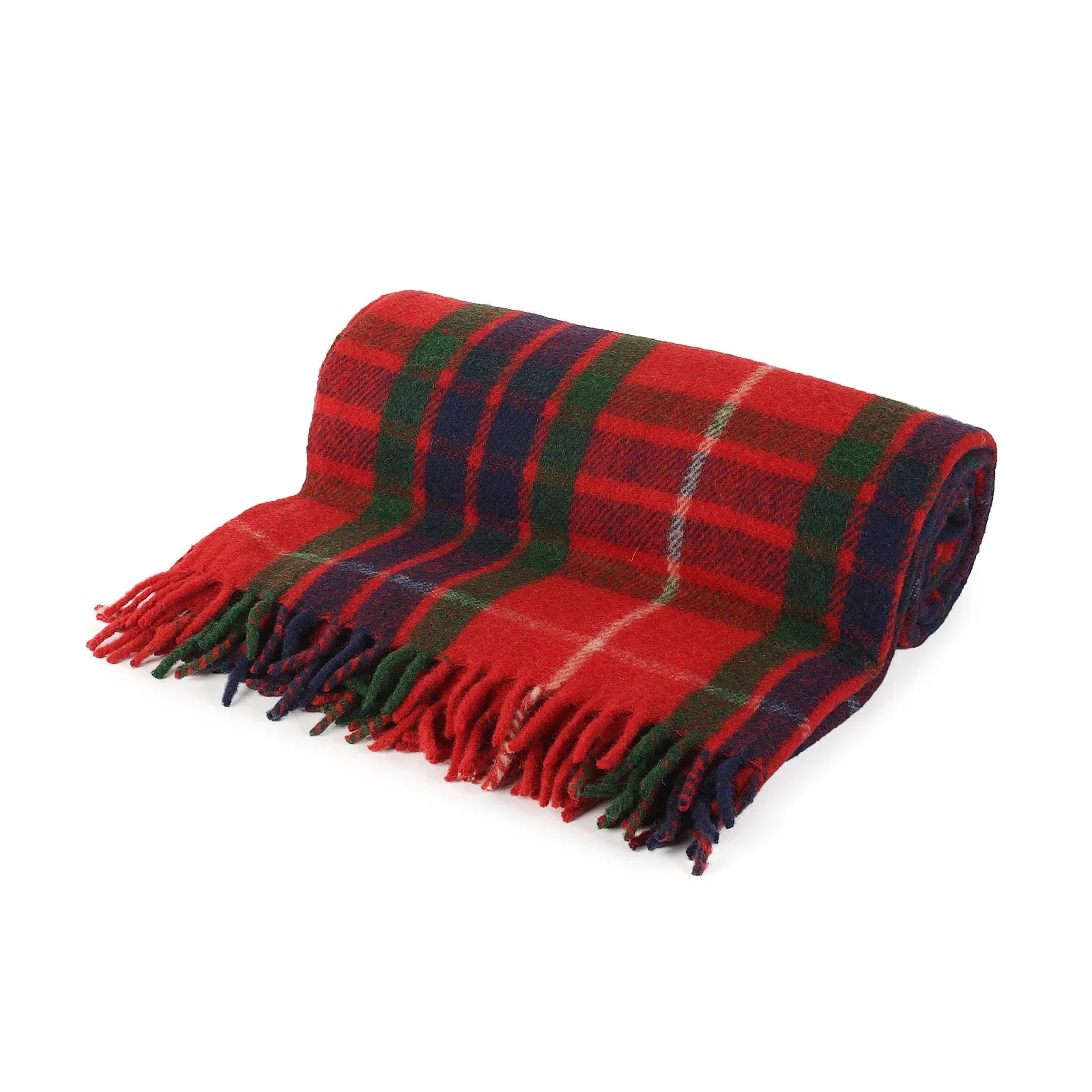 Recycled Wool Tartan Blanket Throw Fraser Red