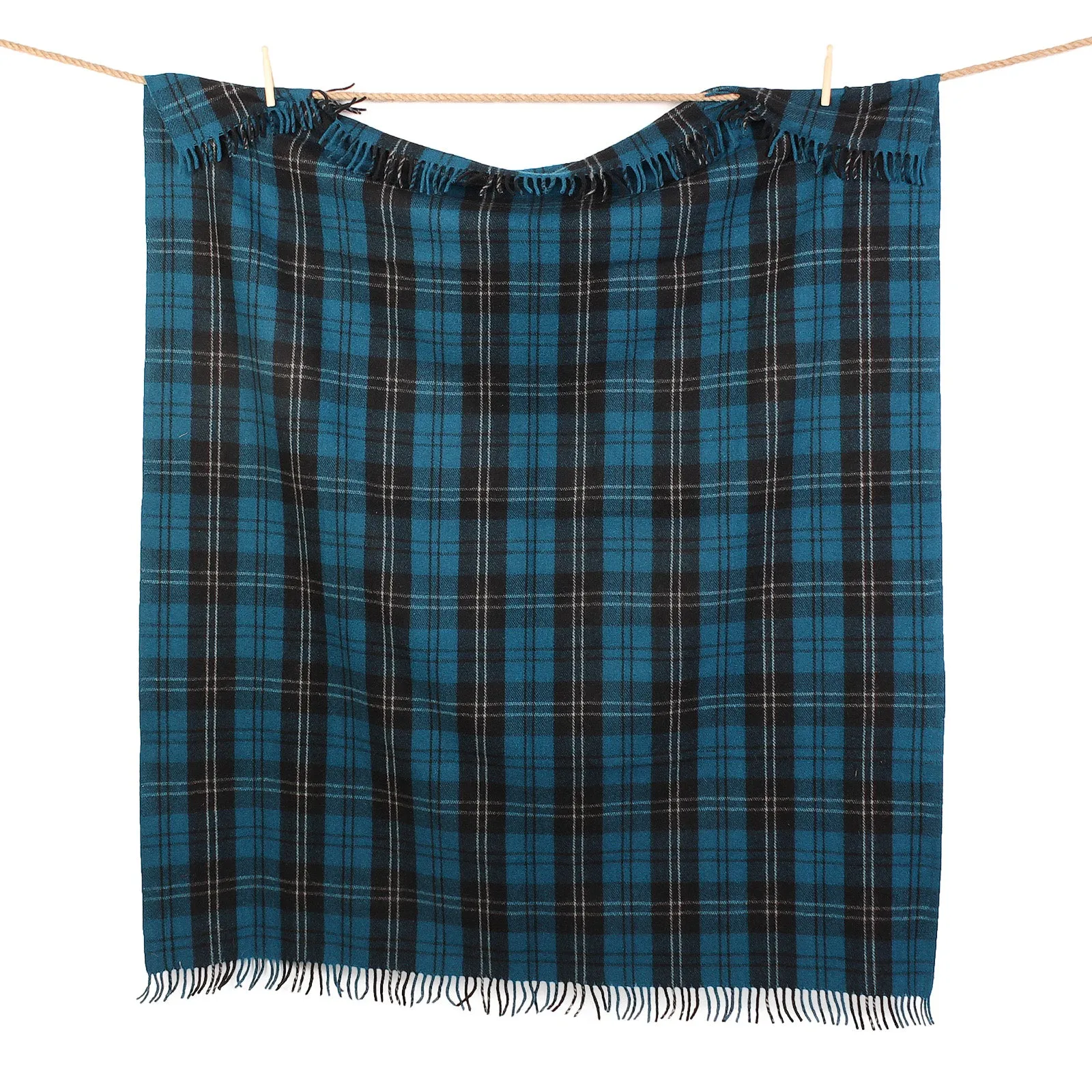 Recycled Wool Tartan Blanket Throw Ramsay Blue