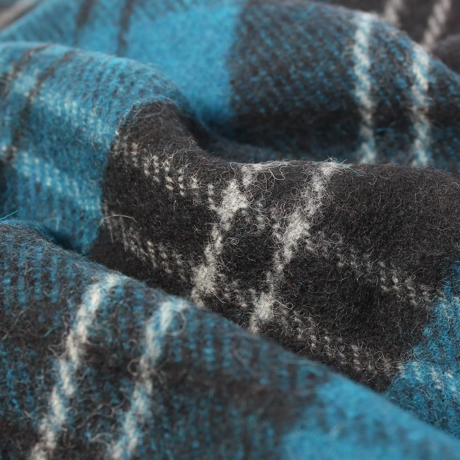 Recycled Wool Tartan Blanket Throw Ramsay Blue