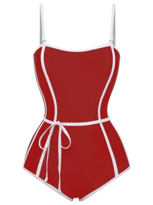 Red 1960s Lined Sling One-Piece Swimsuit