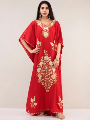 Red Aari Embroidered Kashmere Free Size Kaftan  - K12K048