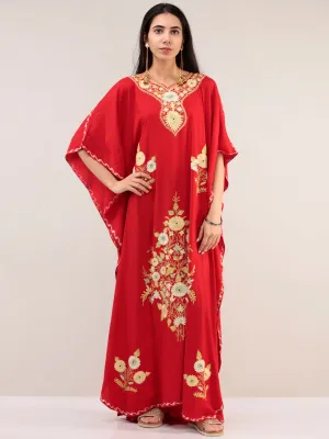 Red Aari Embroidered Kashmere Free Size Kaftan  - K12K049