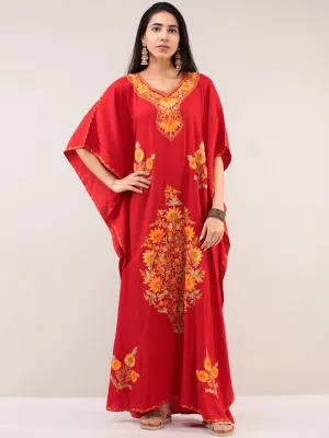 Red Aari Embroidered Kashmere Free Size Kaftan  - K12K066