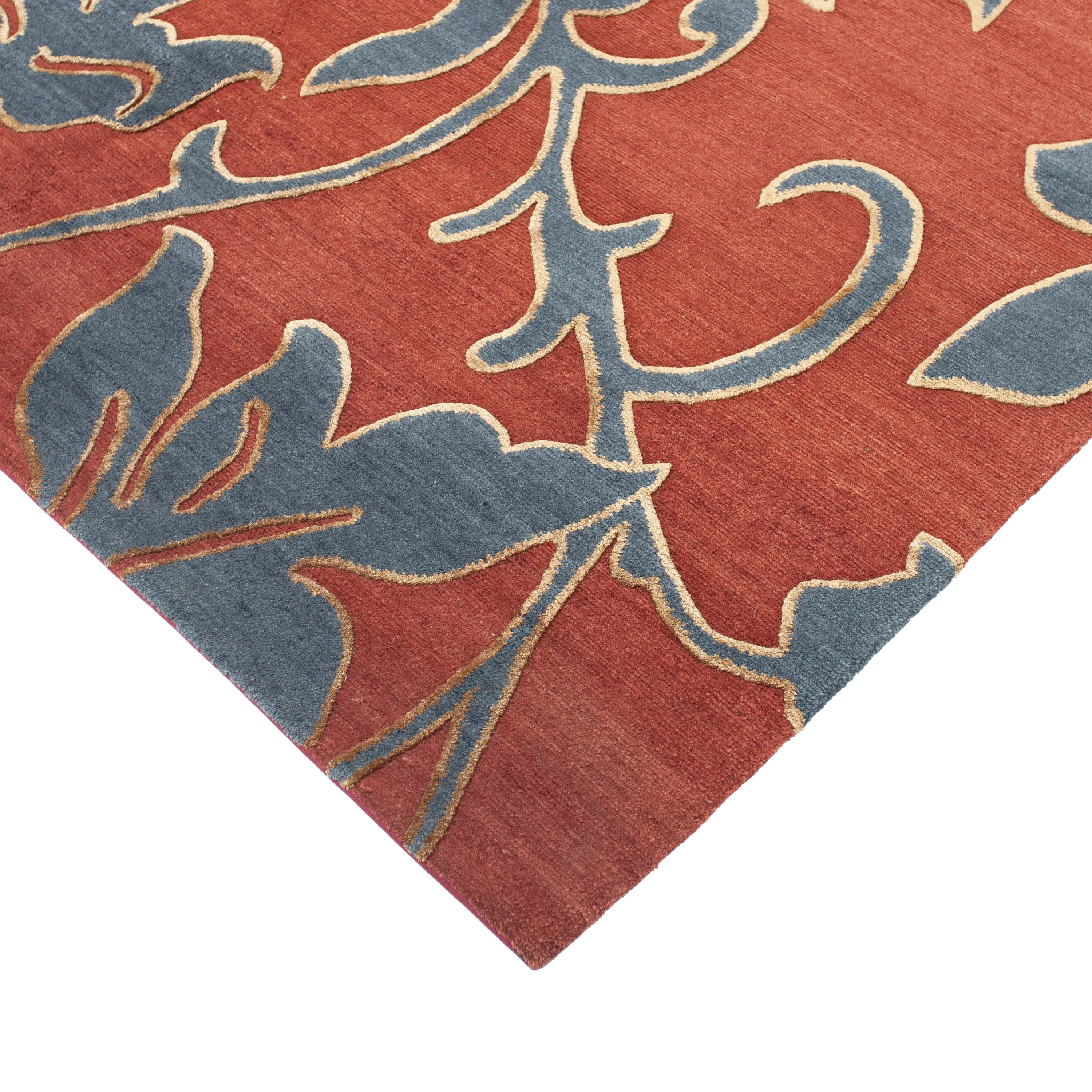 Red & Blue Contemporary Wool Silk Blend Rug - 8'11" x 11'11"