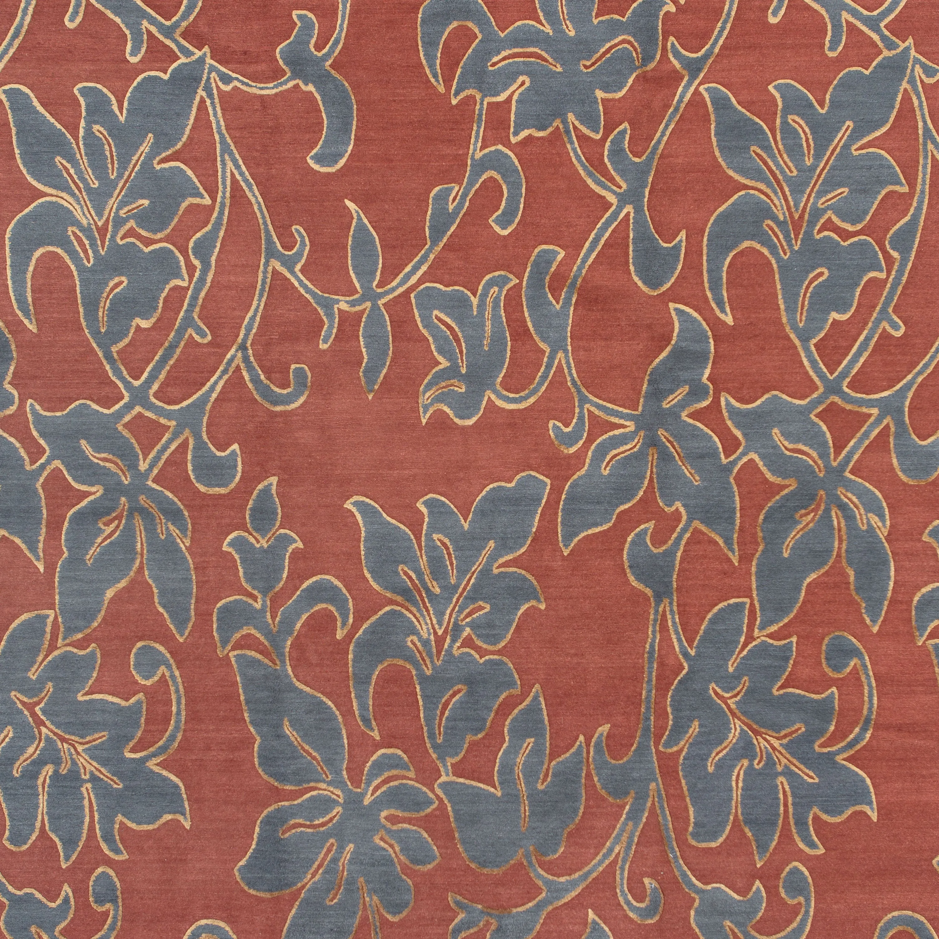 Red & Blue Contemporary Wool Silk Blend Rug - 8'11" x 11'11"