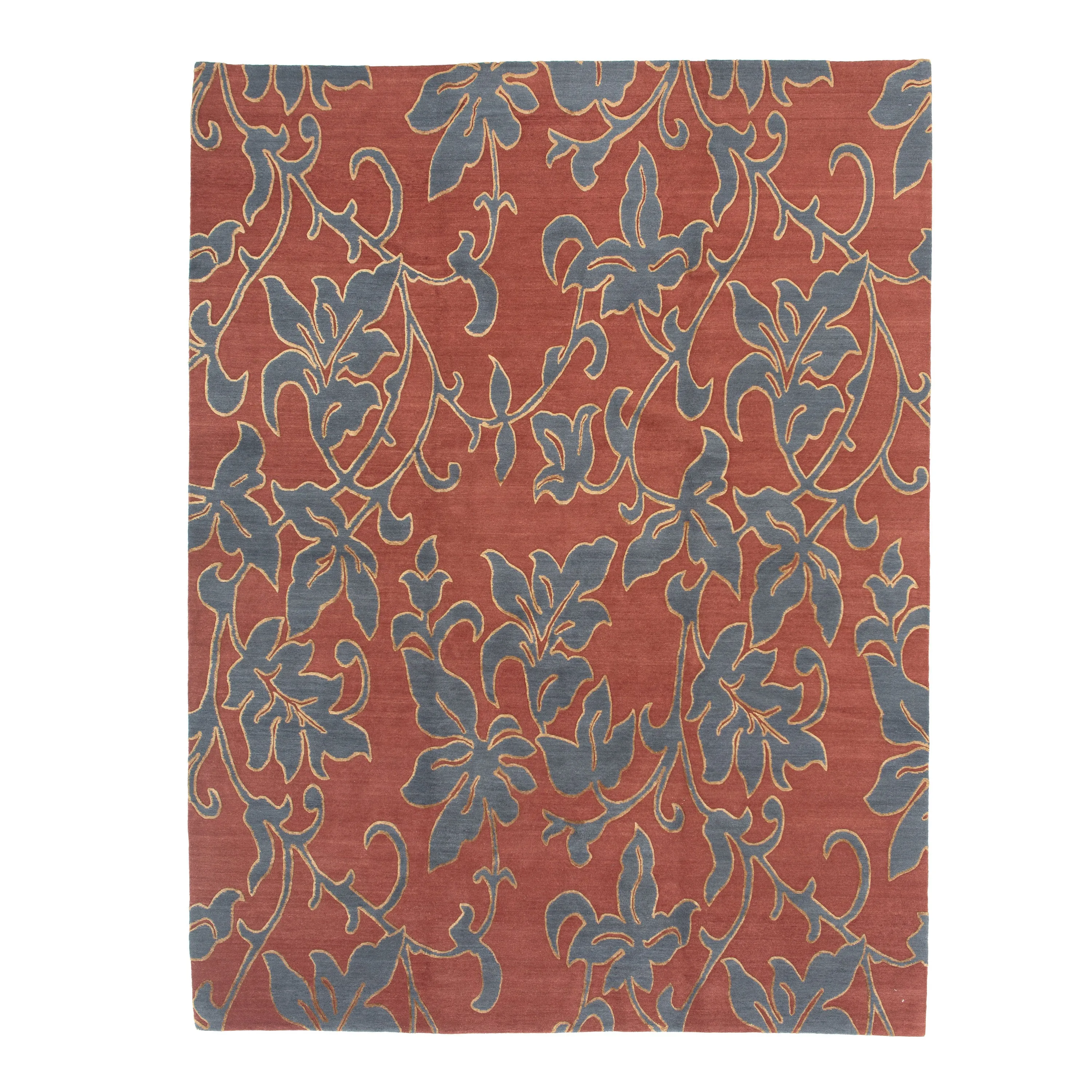 Red & Blue Contemporary Wool Silk Blend Rug - 8'11" x 11'11"