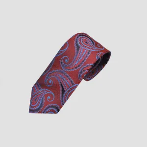 Red & Blue Paisley Natte Silk Tie