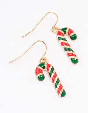 Red & Green Candy Cane Enamel Drop Earrings