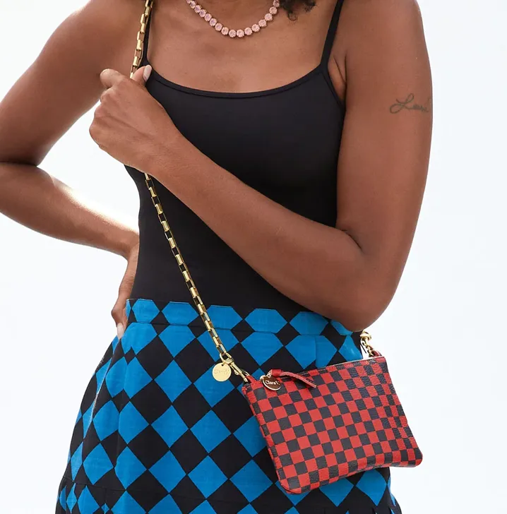 Red & Navy Checker Wallet Clutch