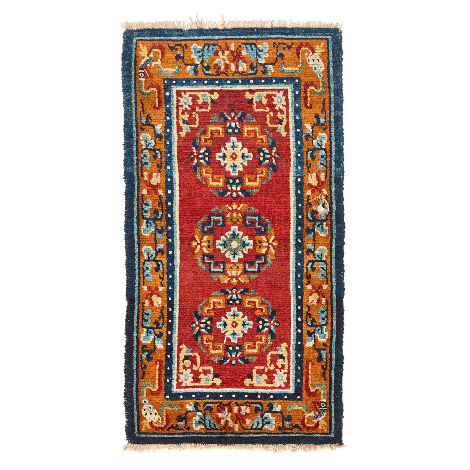 Red & Orange Vintage Traditional Tibetan Wool Rug - 2'4" x 4'5"