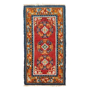 Red & Orange Vintage Traditional Tibetan Wool Rug - 2'4" x 4'5"