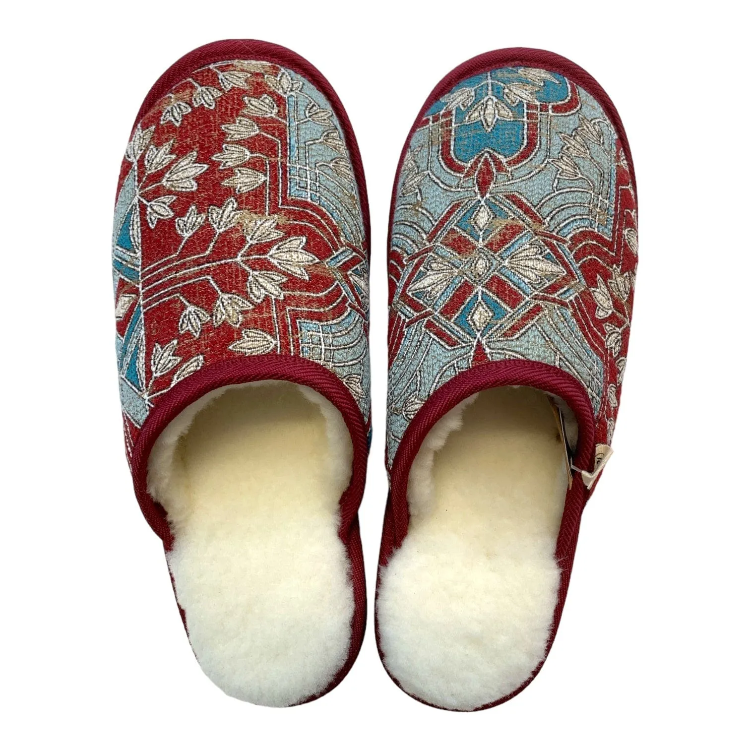 Red & Silver Geo Large White Slippers