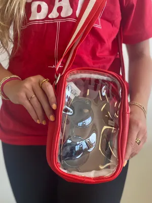 Red & White Clear Crossbody Bag