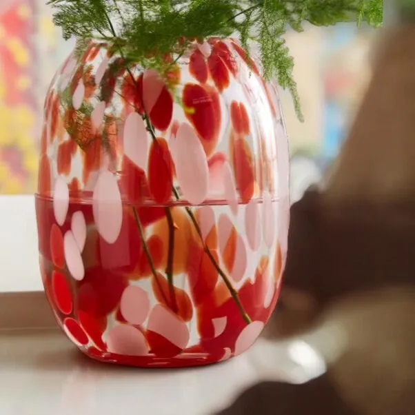 Red & White Spotted Glass Vase