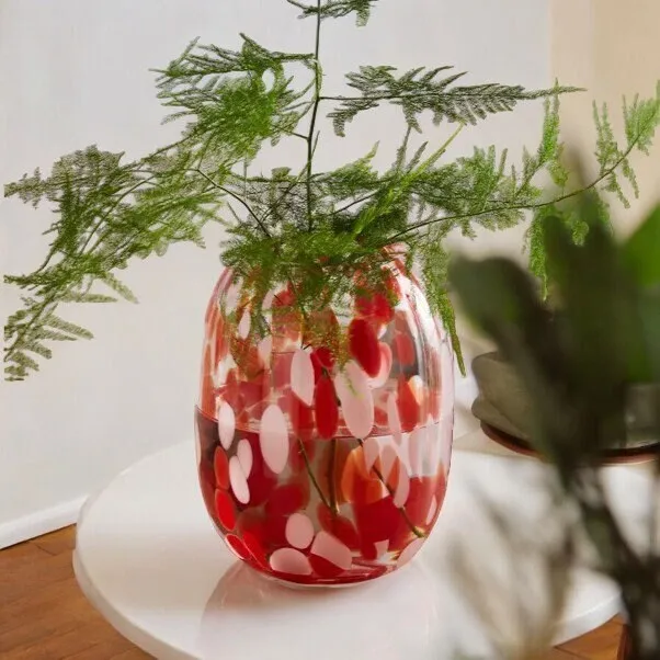 Red & White Spotted Glass Vase