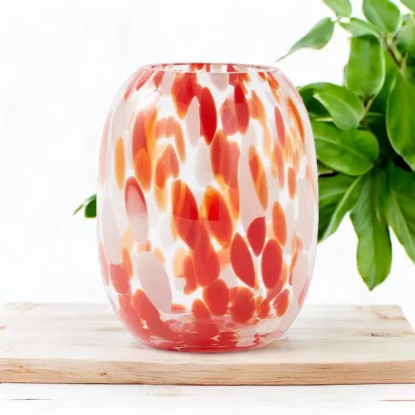 Red & White Spotted Glass Vase