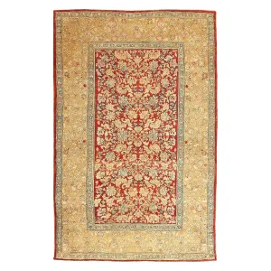 Red & Yellow Antique Indian Agra Rug - 5' x 7'7"