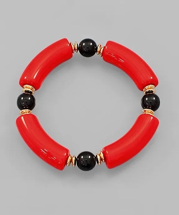 Red and black beaded bracelet single