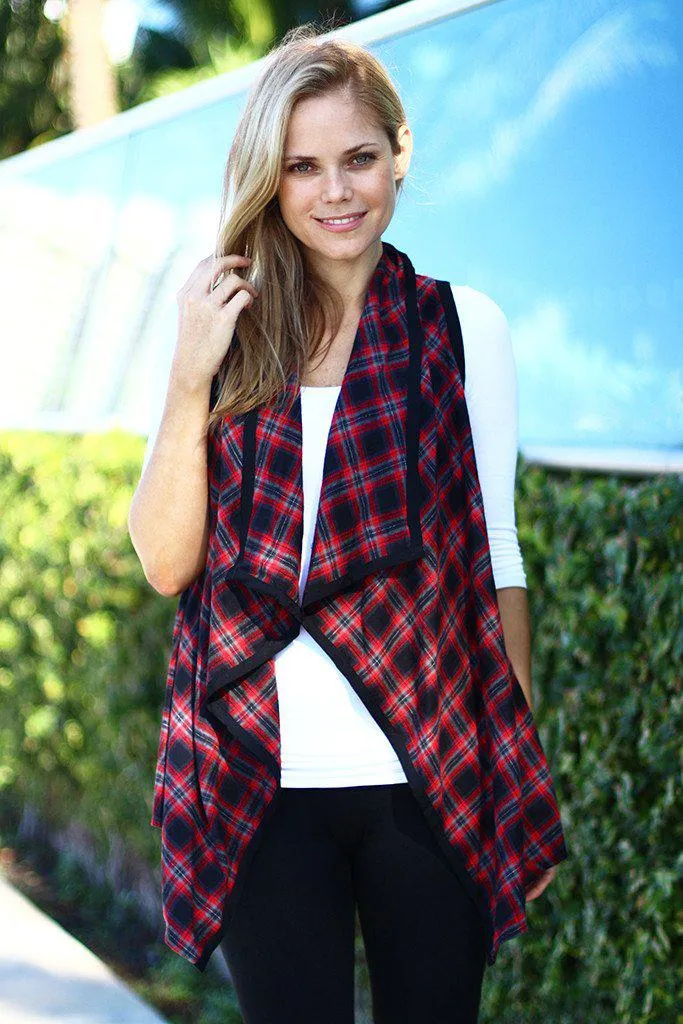 Red and Black Checkered Asymmetrical Vest