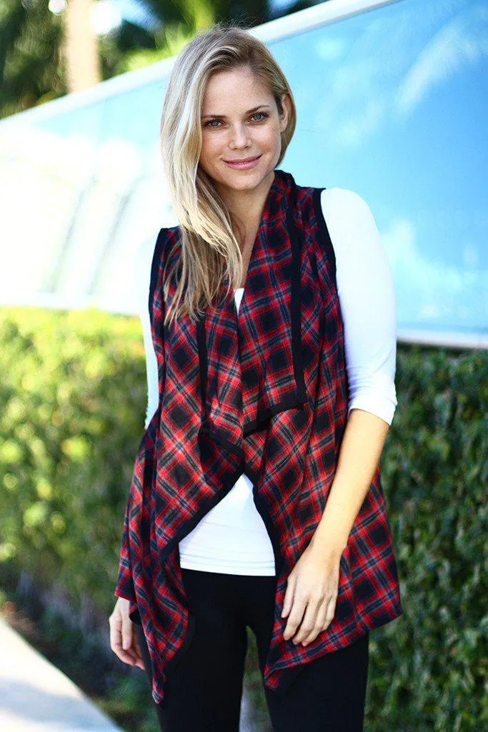 Red and Black Checkered Asymmetrical Vest