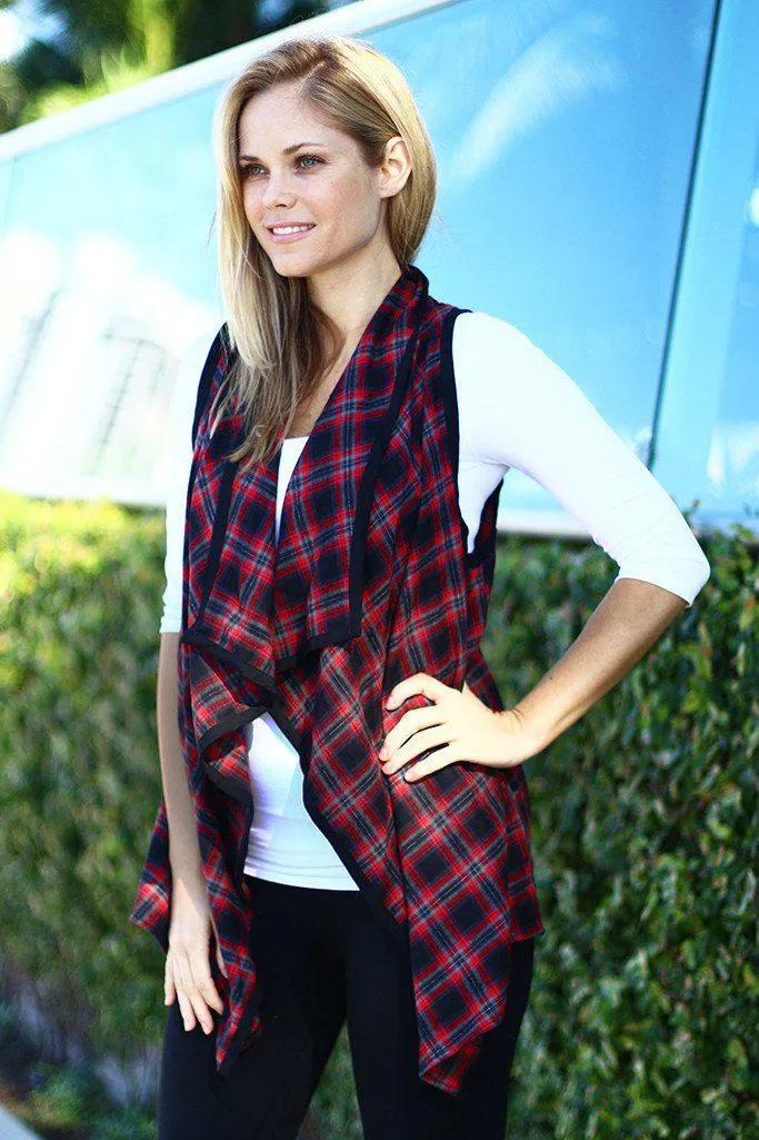 Red and Black Checkered Asymmetrical Vest