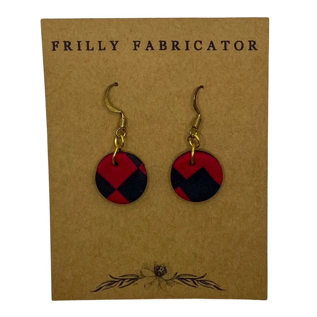 Red and Black Checkered Clay Earrings