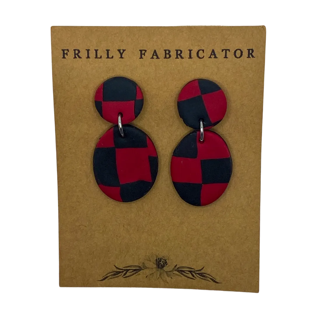 Red and Black Checkered Clay Earrings