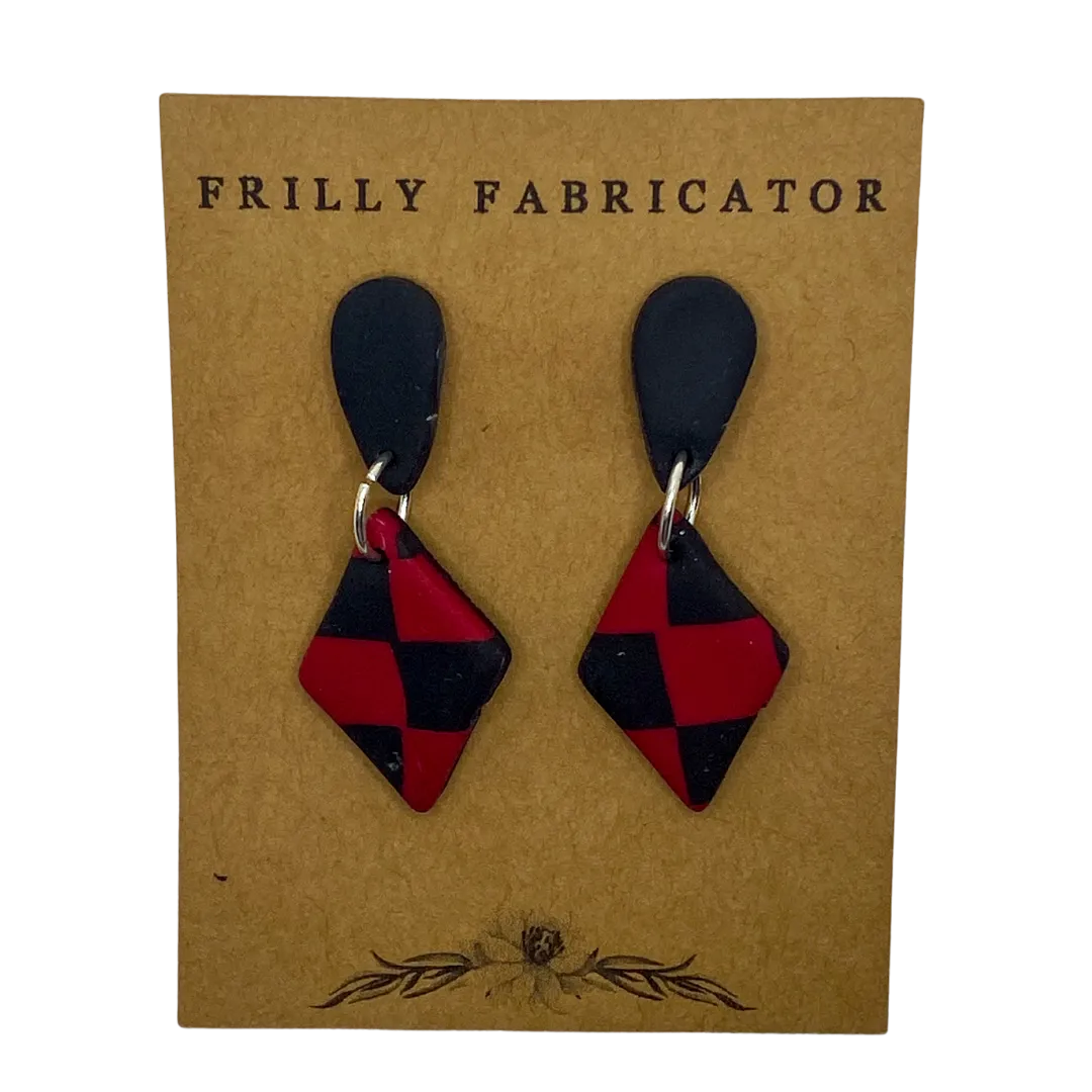 Red and Black Checkered Clay Earrings