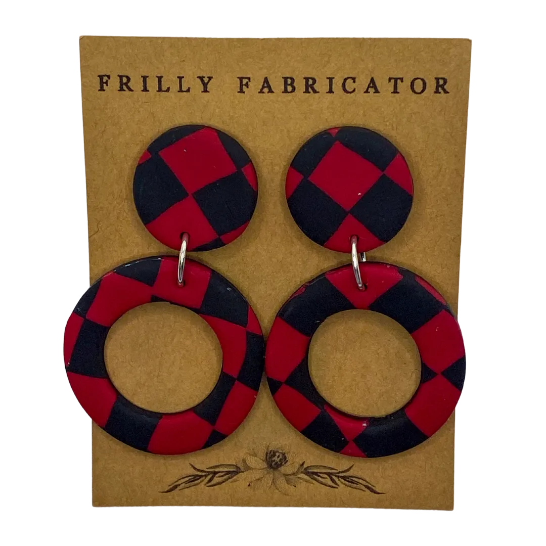 Red and Black Checkered Clay Earrings