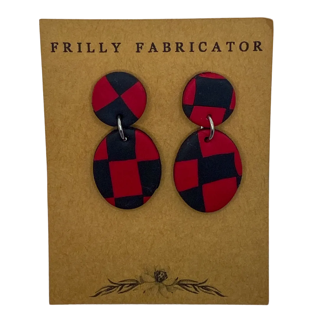 Red and Black Checkered Clay Earrings