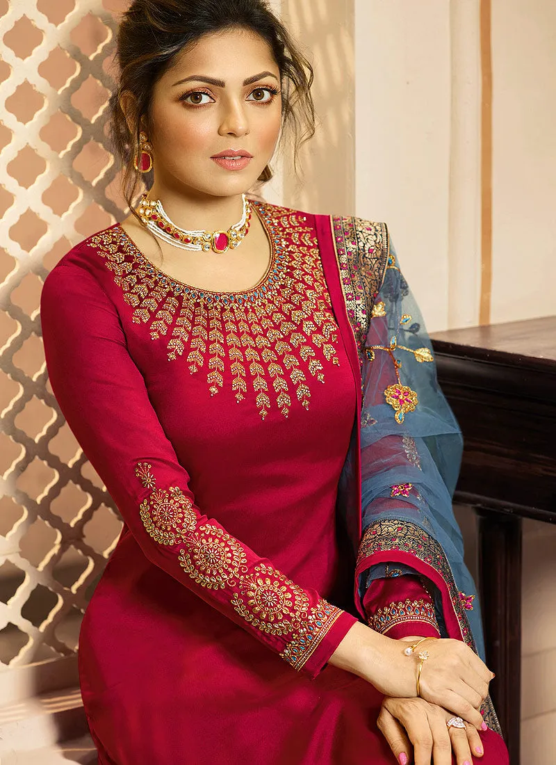 Red And Blue Indian Gharara/Churidar Suit