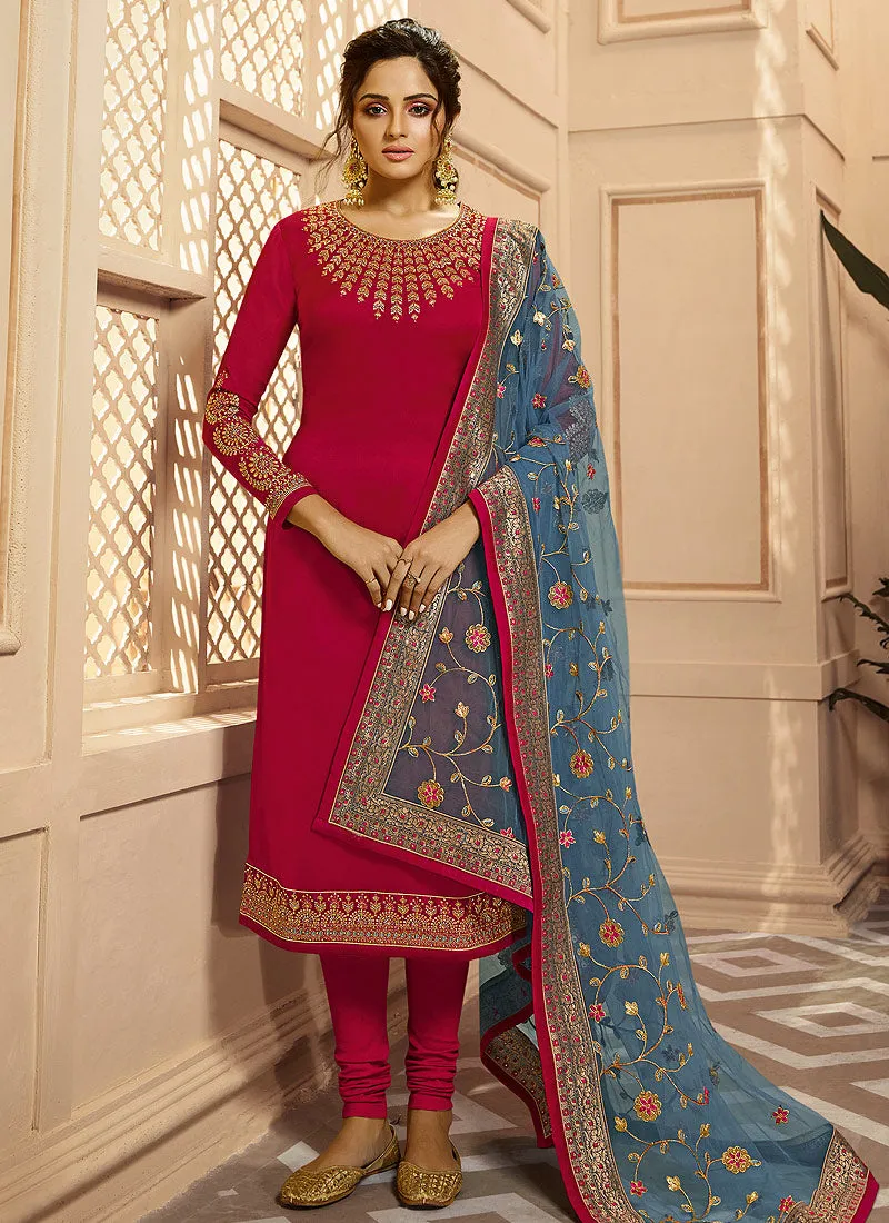 Red And Blue Indian Gharara/Churidar Suit