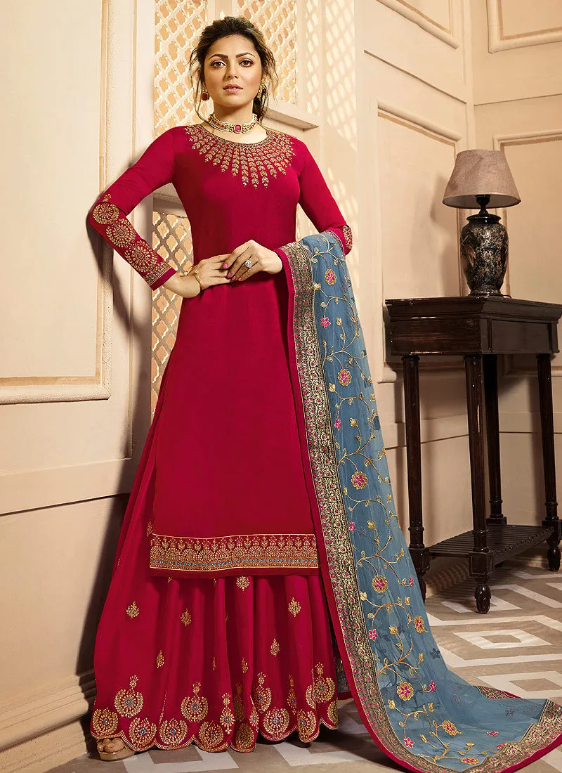 Red And Blue Indian Gharara/Churidar Suit