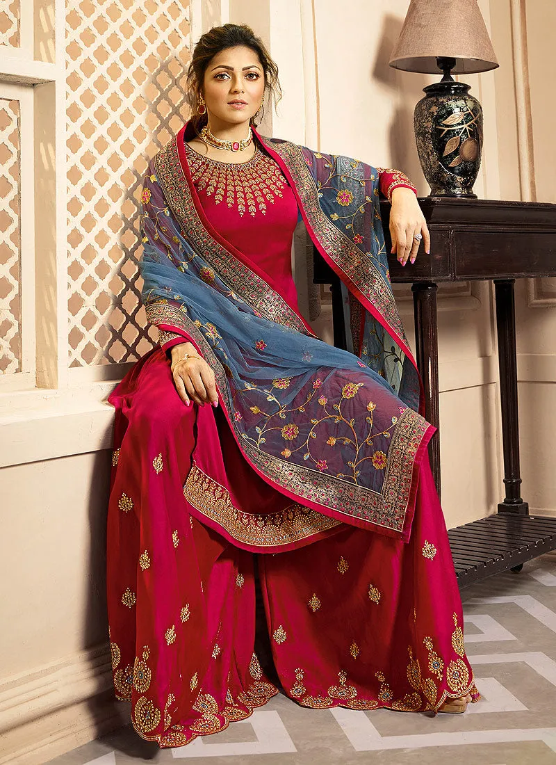 Red And Blue Indian Gharara/Churidar Suit