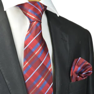 Red and Blue Plaid Silk Tie and Pocket Square