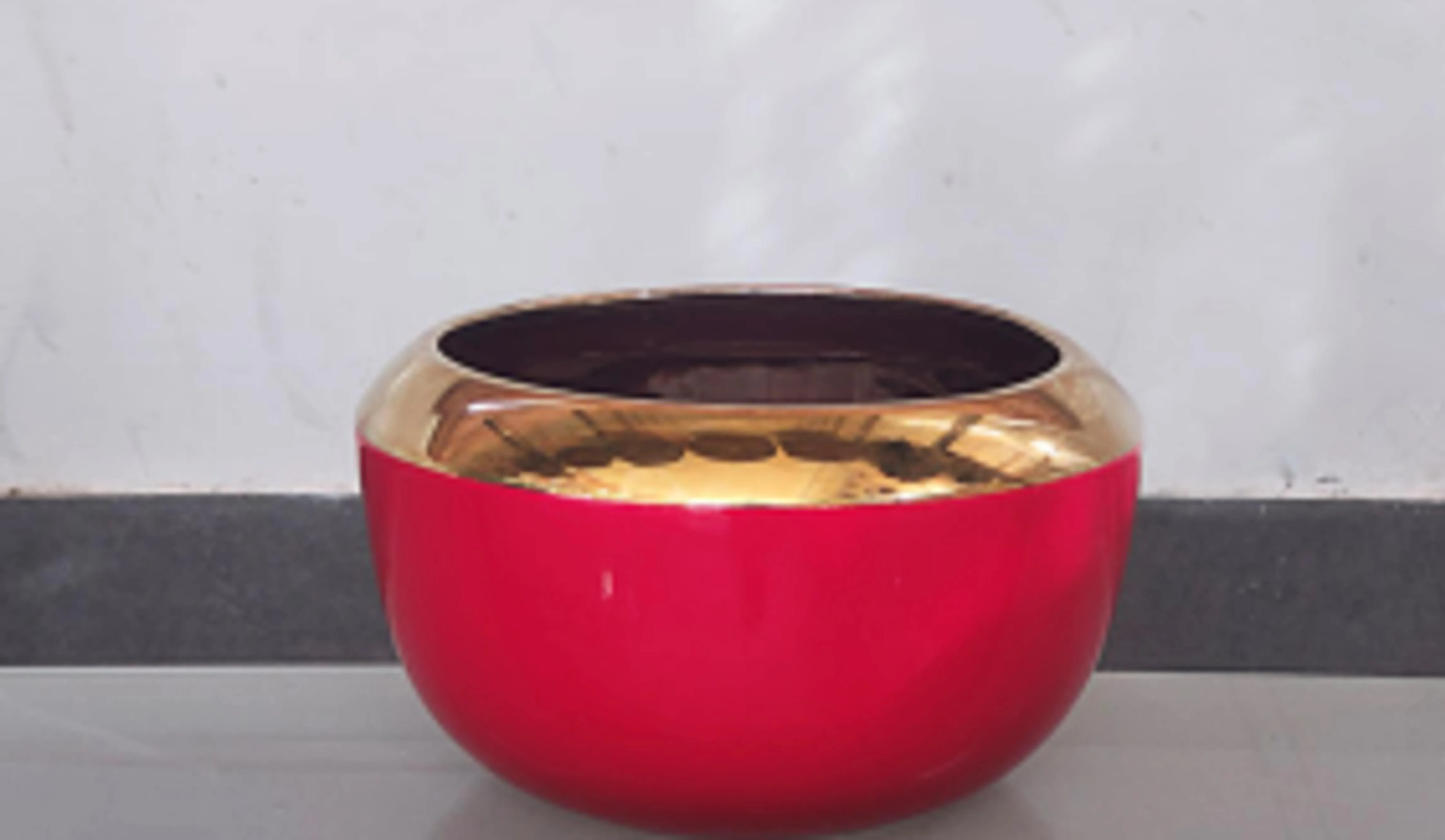 Red and Gold Ceramic Bowl Planter