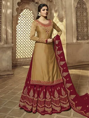 Red And Golden Embroidered Party Wear Lehenga Suit