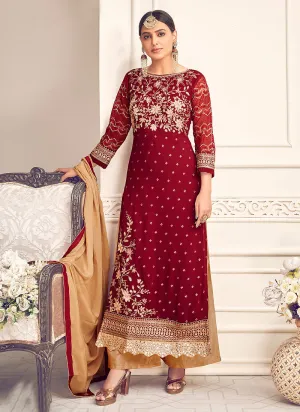 Red and Golden Pakistani Palazzo Suit