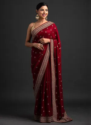 Red And Golden Sequence Embroidered Saree