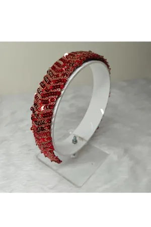 Red And Golden Sequins Embroidered Hairband