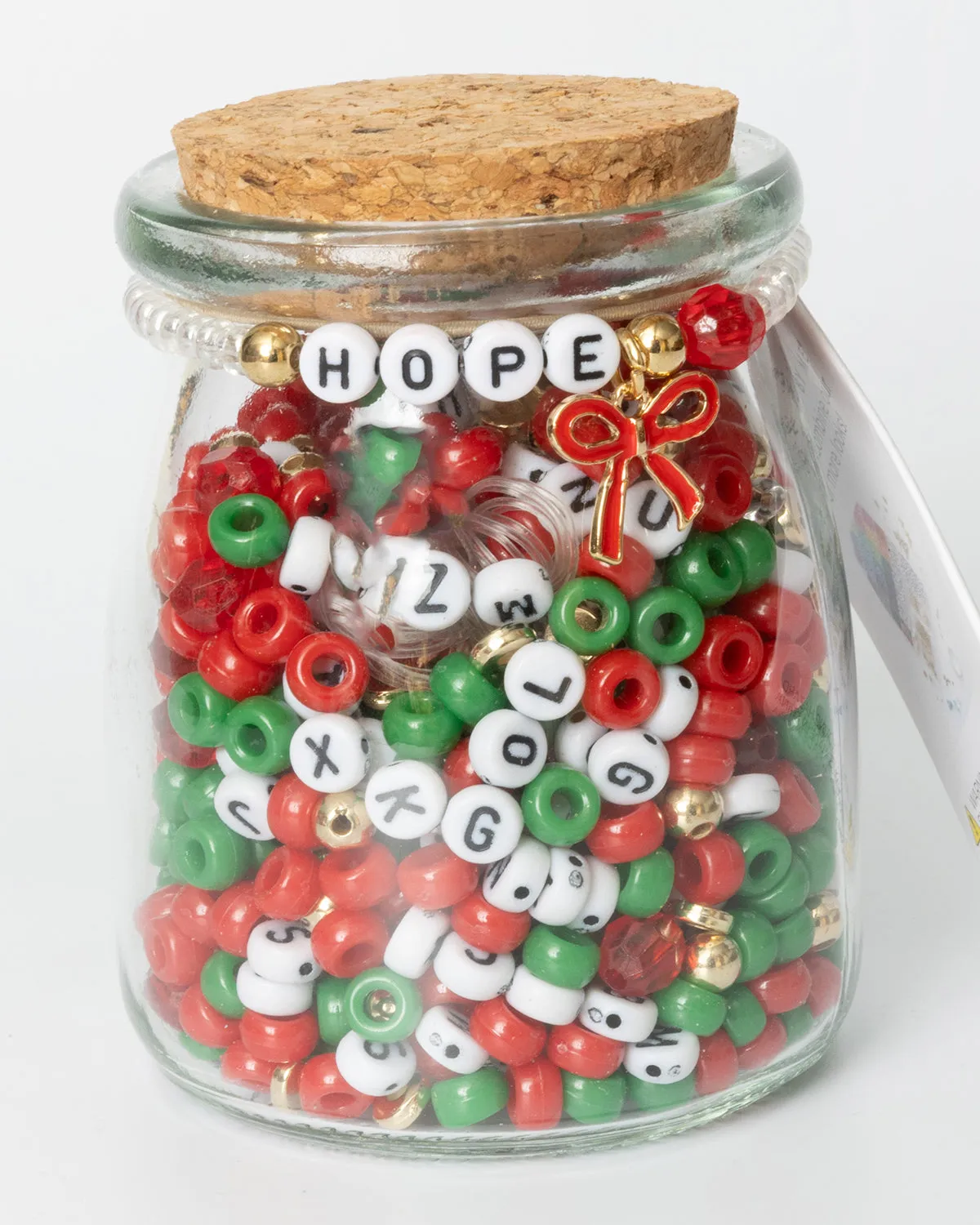 Red and Green Christmas Bow Letter DIY Bead Jar