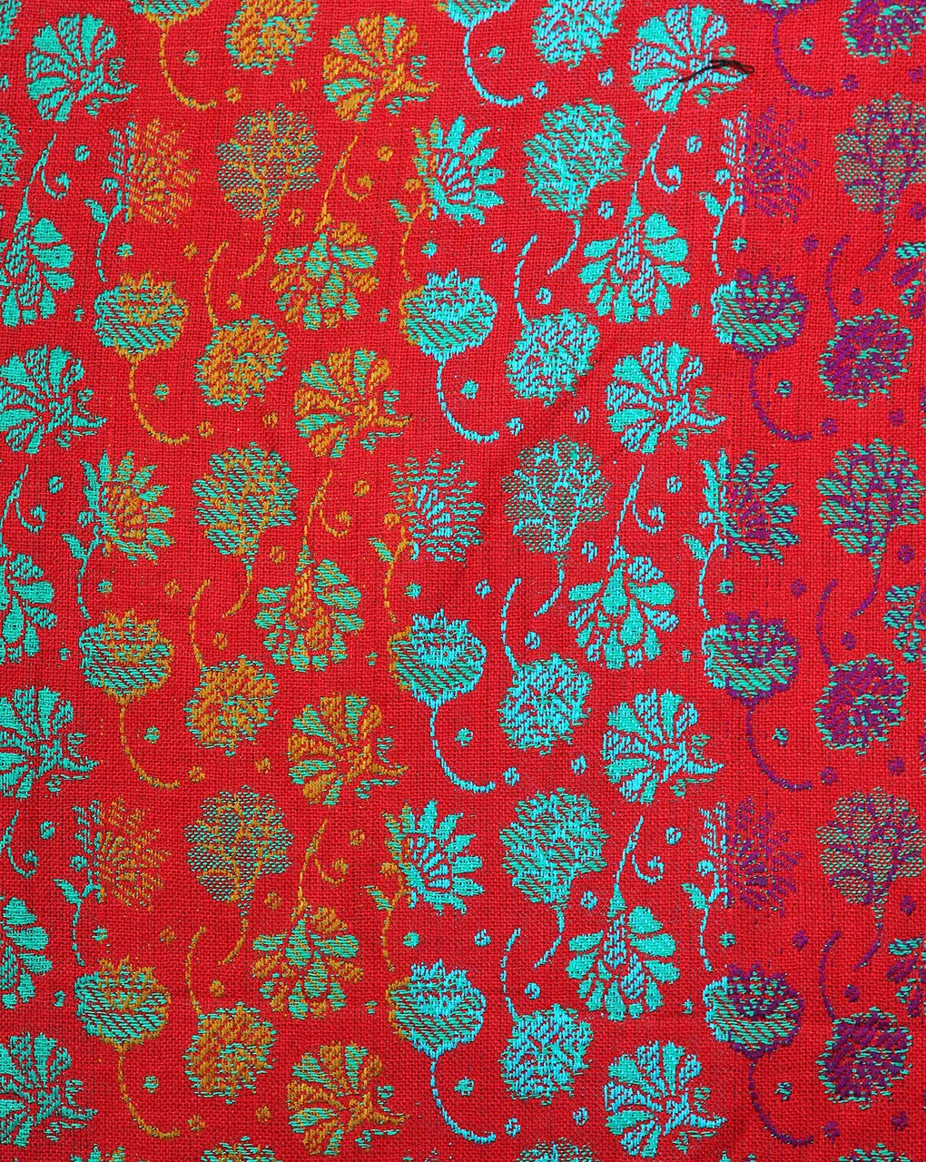 Red And Green Floral Design 1 Acrylic Woolen Fabric