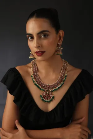 Red and Green Jadau Kundan Necklace Set