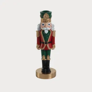 Red and Green Nutcracker Taper Candle Holder, 10"