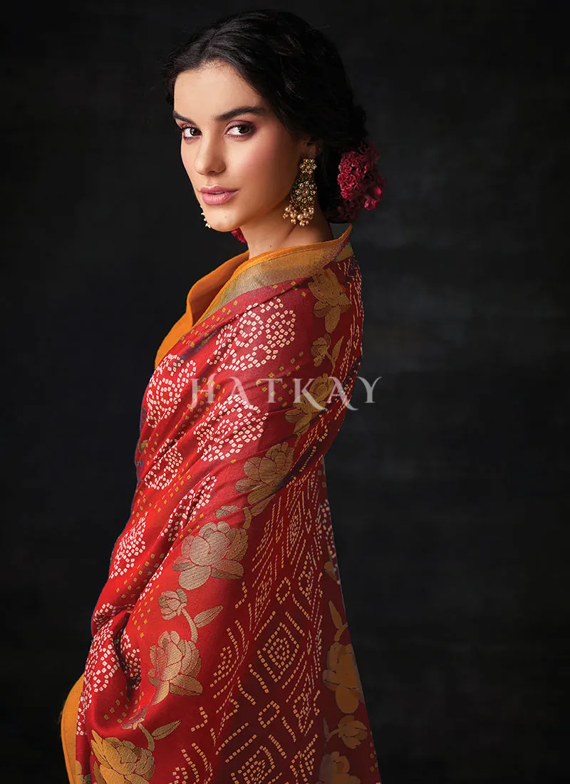 Red And Orange Embroidered Festive Saree