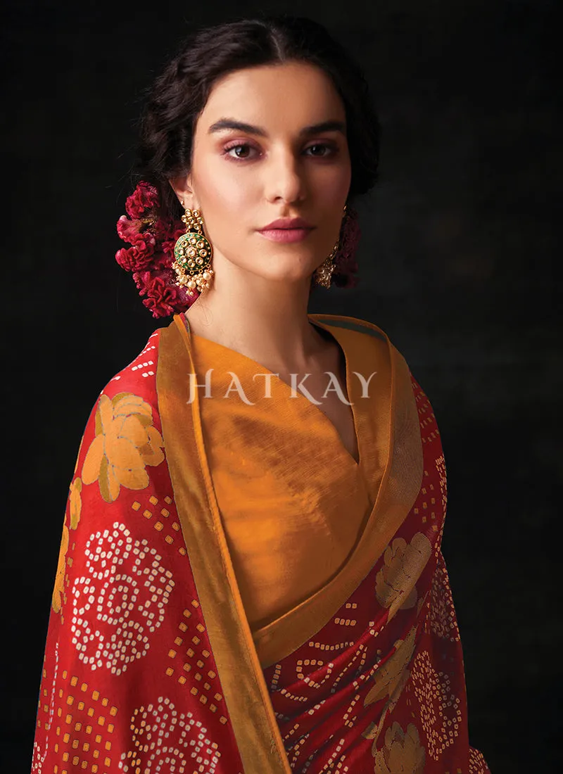 Red And Orange Embroidered Festive Saree